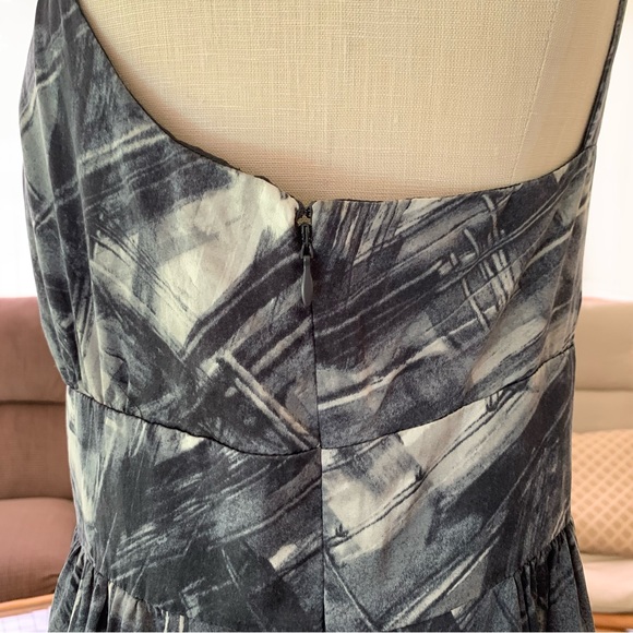 Martin+Osa gray silk abstract brush stroke print halter dress with pockets Sz 12 - Picture 4 of 6